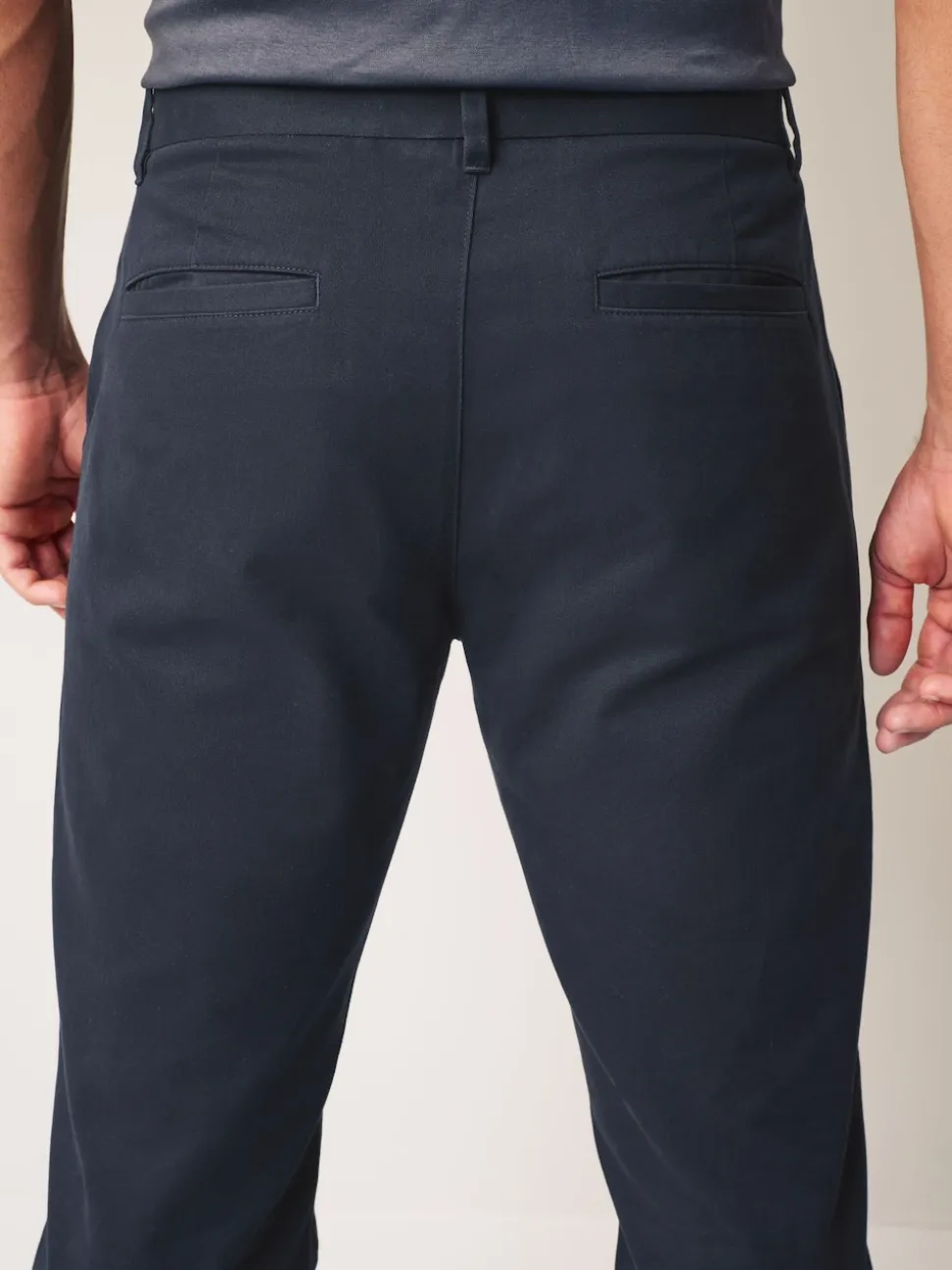 Navy Blue Straight Fit 100% Cotton Chino Trousers