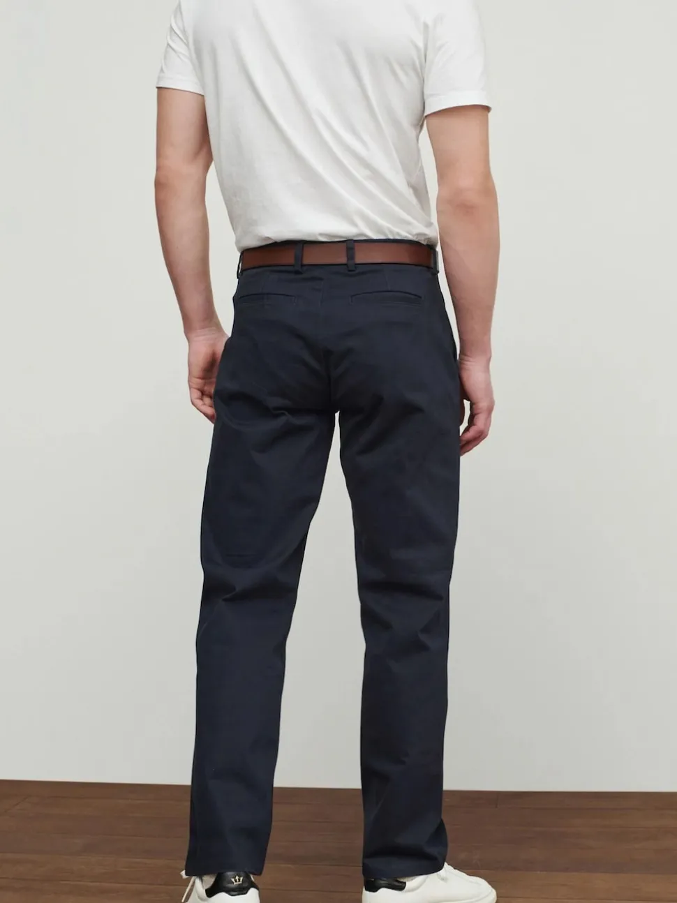 Navy Blue Straight Fit Belted Soft Touch Chino Trousers
