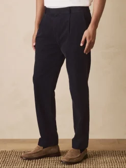 Navy Blue Straight Fit Smart Cotton Rich Cord Trousers