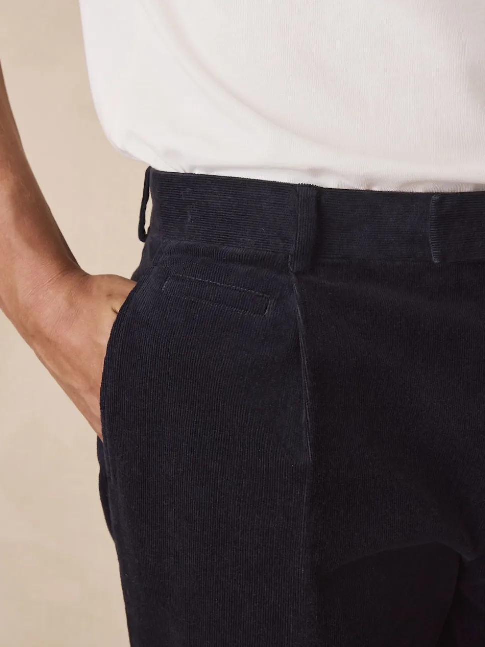 Navy Blue Straight Fit Smart Cotton Rich Cord Trousers