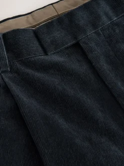 Navy Blue Straight Fit Smart Cotton Rich Cord Trousers
