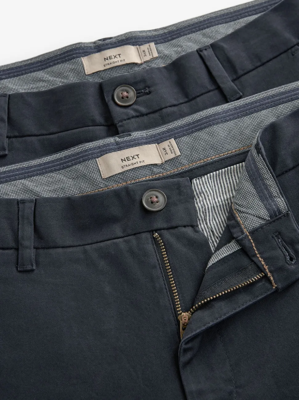 Navy Blue Straight Fit Stretch Chino Trousers 2 Pack