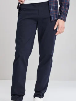 Navy Blue Straight Fit Stretch Chinos Trousers