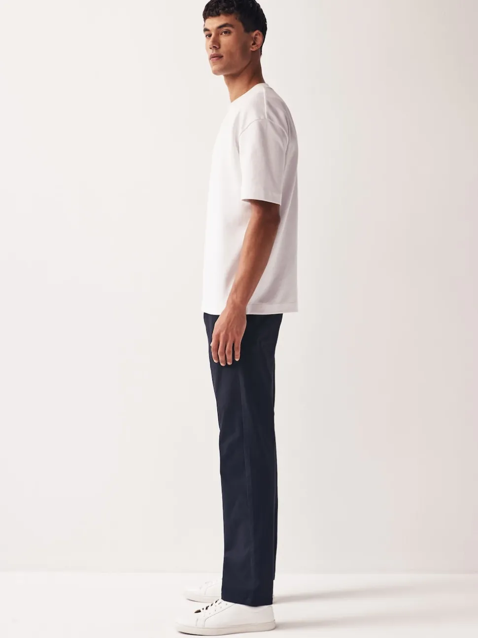 Navy Blue Straight Fit Stretch Chinos Trousers