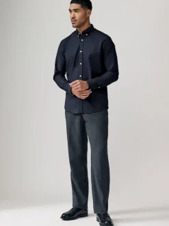 Navy Blue Stretch Oxford Long Sleeve Shirt