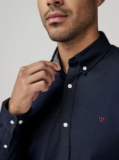 Navy Blue Stretch Oxford Long Sleeve Shirt
