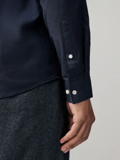Navy Blue Stretch Oxford Long Sleeve Shirt