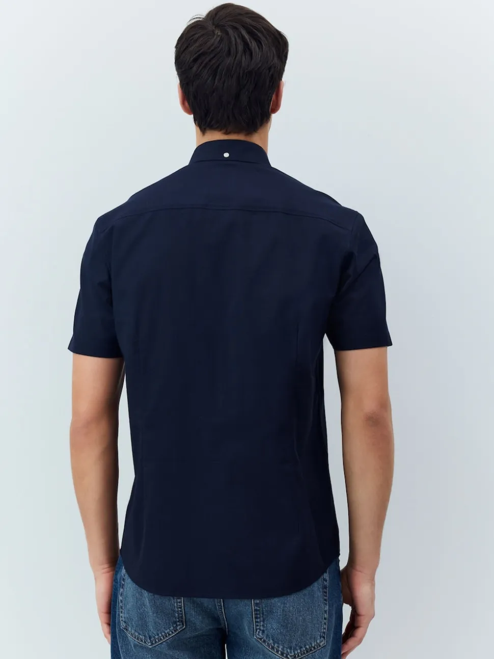 Navy Blue Stretch Oxford Short Sleeve Shirt