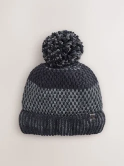 Navy Blue Stripe Bobble Hat