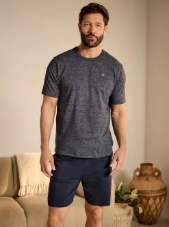 Navy Blue Stripe Jersey Short Pyjamas Set
