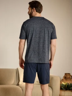 Navy Blue Stripe Jersey Short Pyjamas Set
