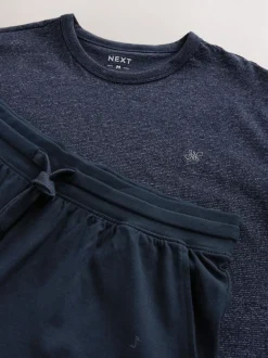 Navy Blue Stripe Jersey Short Pyjamas Set