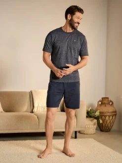 Navy Blue Stripe Jersey Short Pyjamas Set