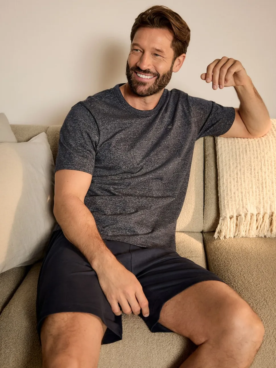 Navy Blue Stripe Jersey Short Pyjamas Set
