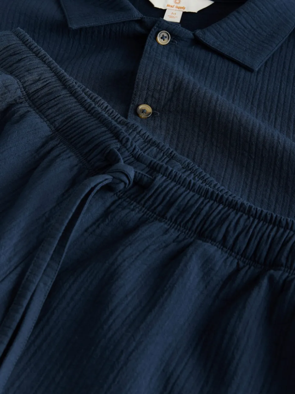 Navy Blue Stripe Short Sleeve Button Through Pyjamas Set