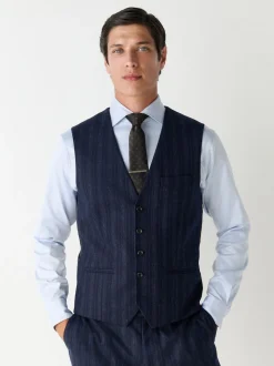 Navy Blue Striped Wool Blend Suit Waistcoat