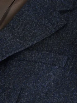Navy Blue Tailored Fit Signature Abraham Moon 100% British Wool Donegal Suit Jacket