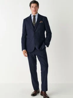 Navy Blue Tailored Fit Striped Wool Blend Suit Jacket
