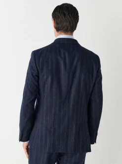 Navy Blue Tailored Fit Striped Wool Blend Suit Jacket