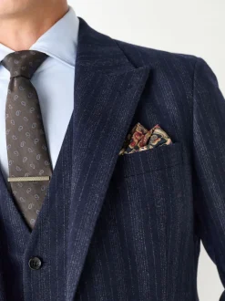 Navy Blue Tailored Fit Striped Wool Blend Suit Jacket