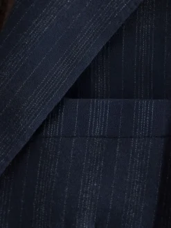 Navy Blue Tailored Fit Striped Wool Blend Suit Jacket