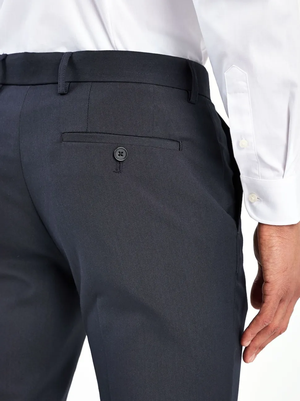 Navy Blue Tailored Fit Stretch Smart Trousers