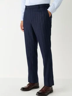 Navy Blue Tailored Fit Striped Wool Blend Suit Trousers