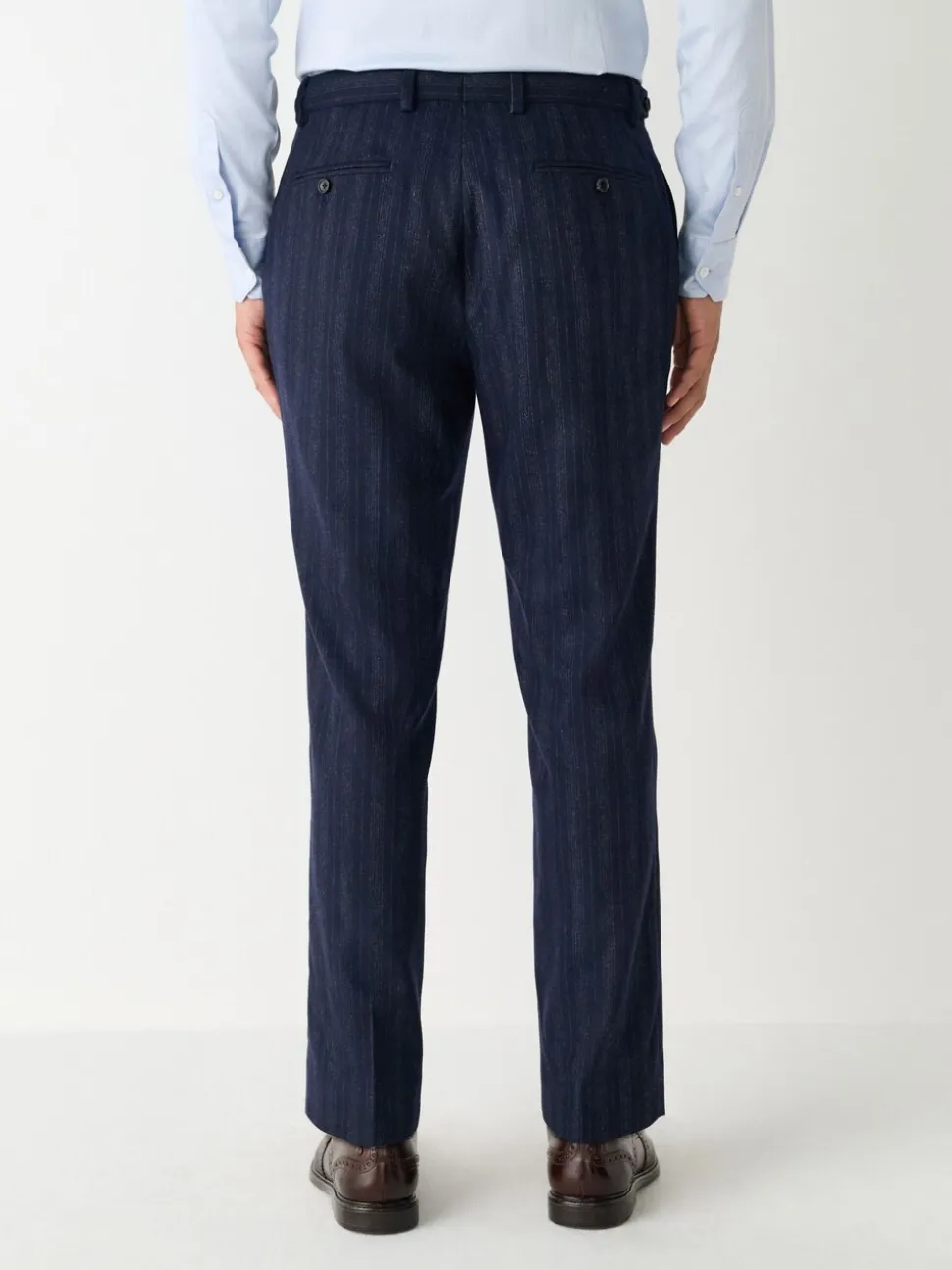 Navy Blue Tailored Fit Striped Wool Blend Suit Trousers