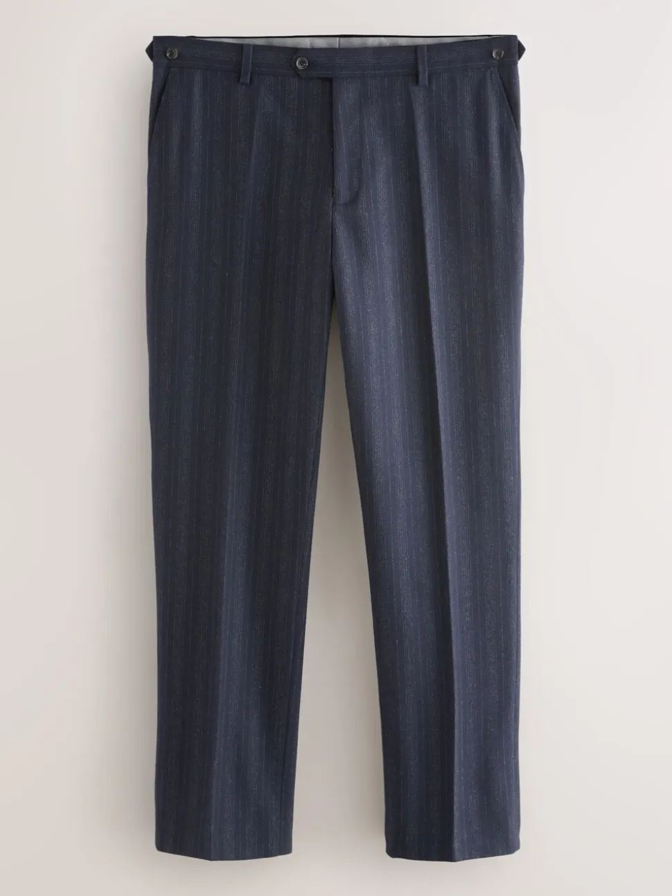 Navy Blue Tailored Fit Striped Wool Blend Suit Trousers