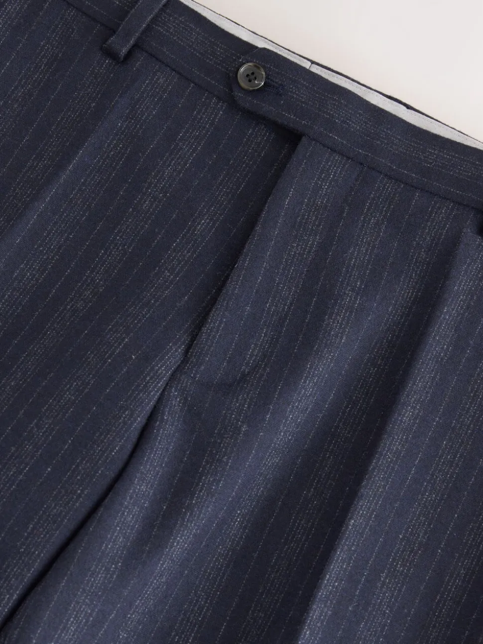 Navy Blue Tailored Fit Striped Wool Blend Suit Trousers
