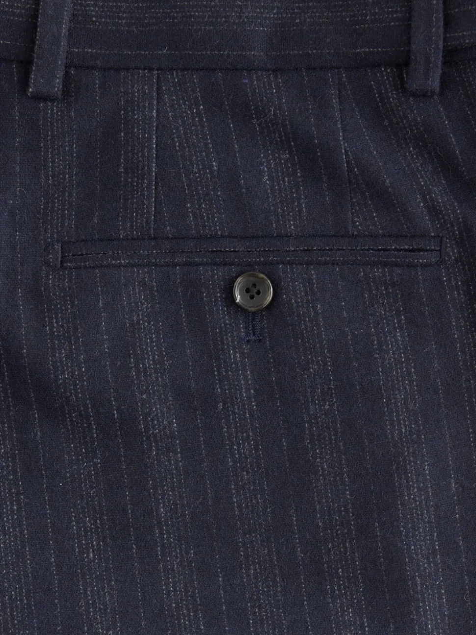 Navy Blue Tailored Fit Striped Wool Blend Suit Trousers