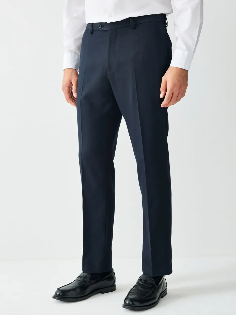 Navy Blue Tailored Fit Textured Suit Trousers