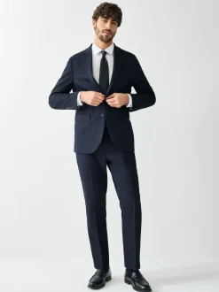 Navy Blue Tailored Fit Textured Suit Jacket
