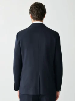 Navy Blue Tailored Fit Textured Suit Jacket