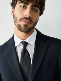 Navy Blue Tailored Fit Textured Suit Jacket