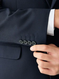 Navy Blue Tailored Fit Textured Suit Jacket