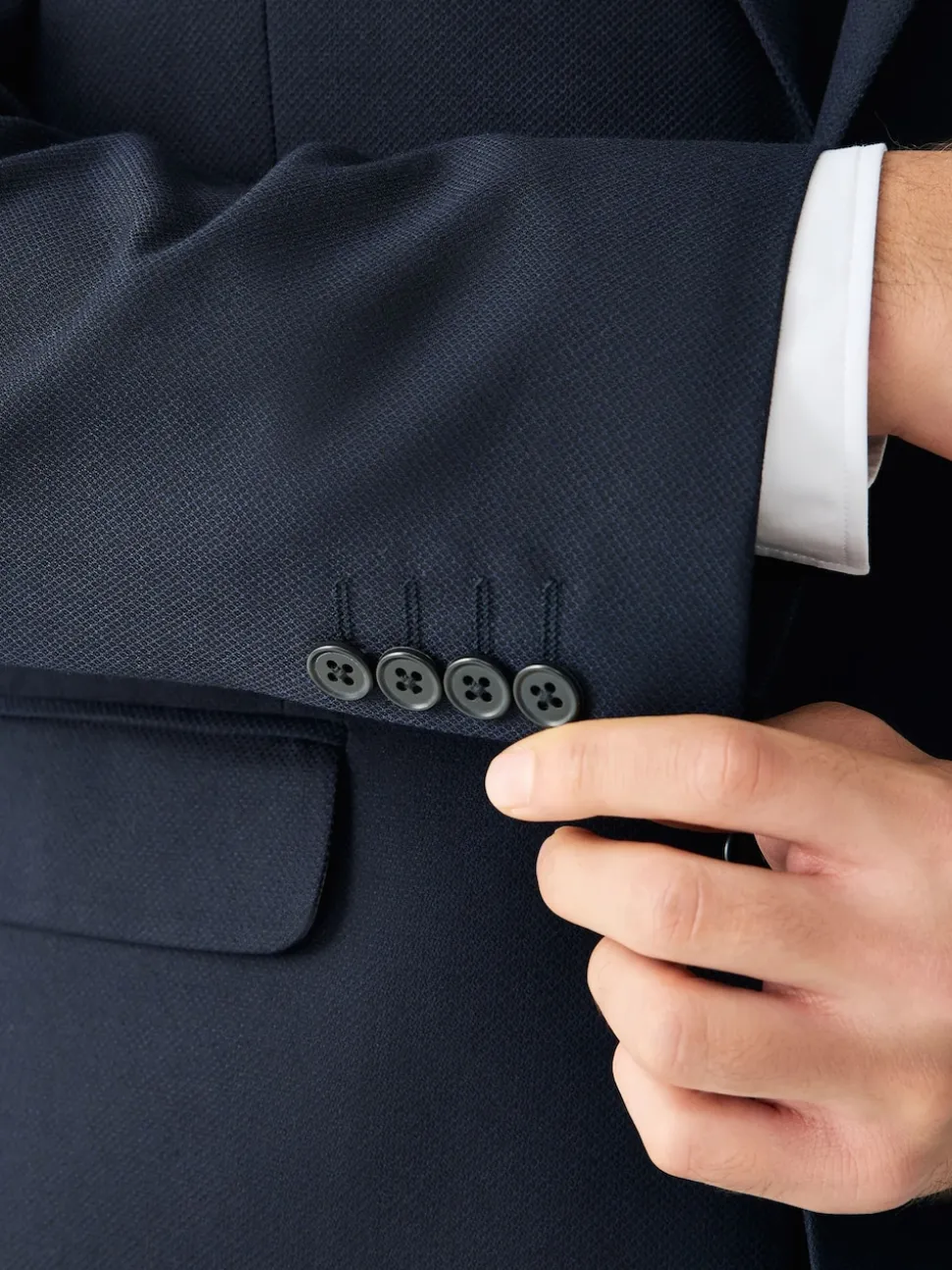 Navy Blue Tailored Fit Textured Suit Jacket