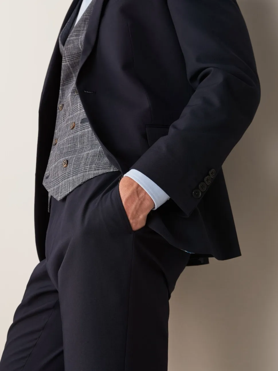 Navy Blue Tailored Fit Two Button Suit Jacket