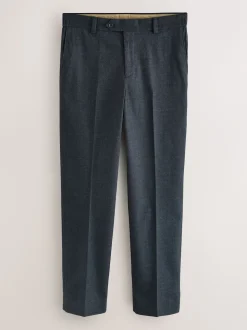 Navy Blue Texture Regular Fit Smart Brushed Cotton Trousers