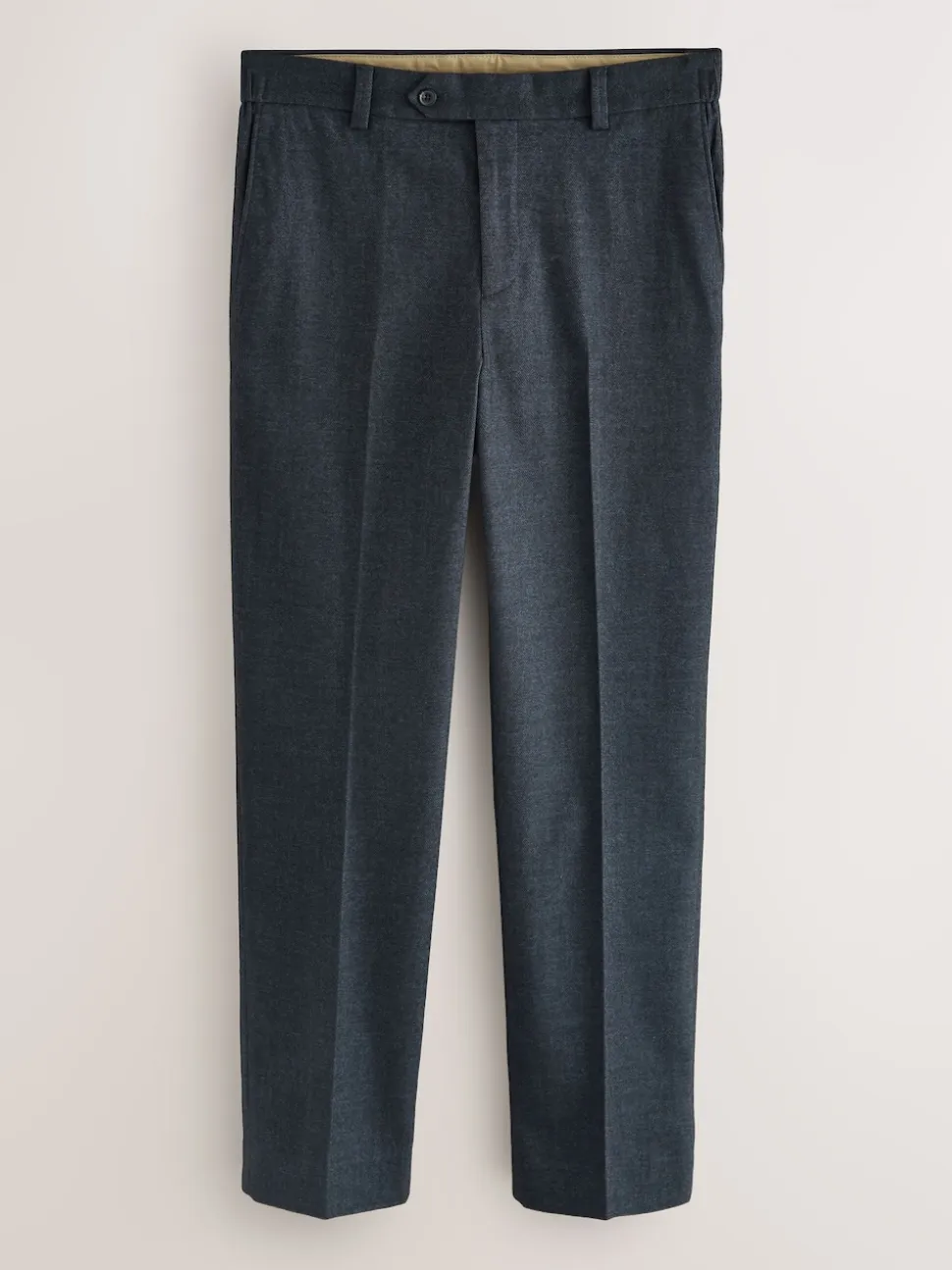 Navy Blue Texture Regular Fit Smart Brushed Cotton Trousers