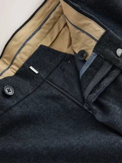 Navy Blue Texture Regular Fit Smart Brushed Cotton Trousers