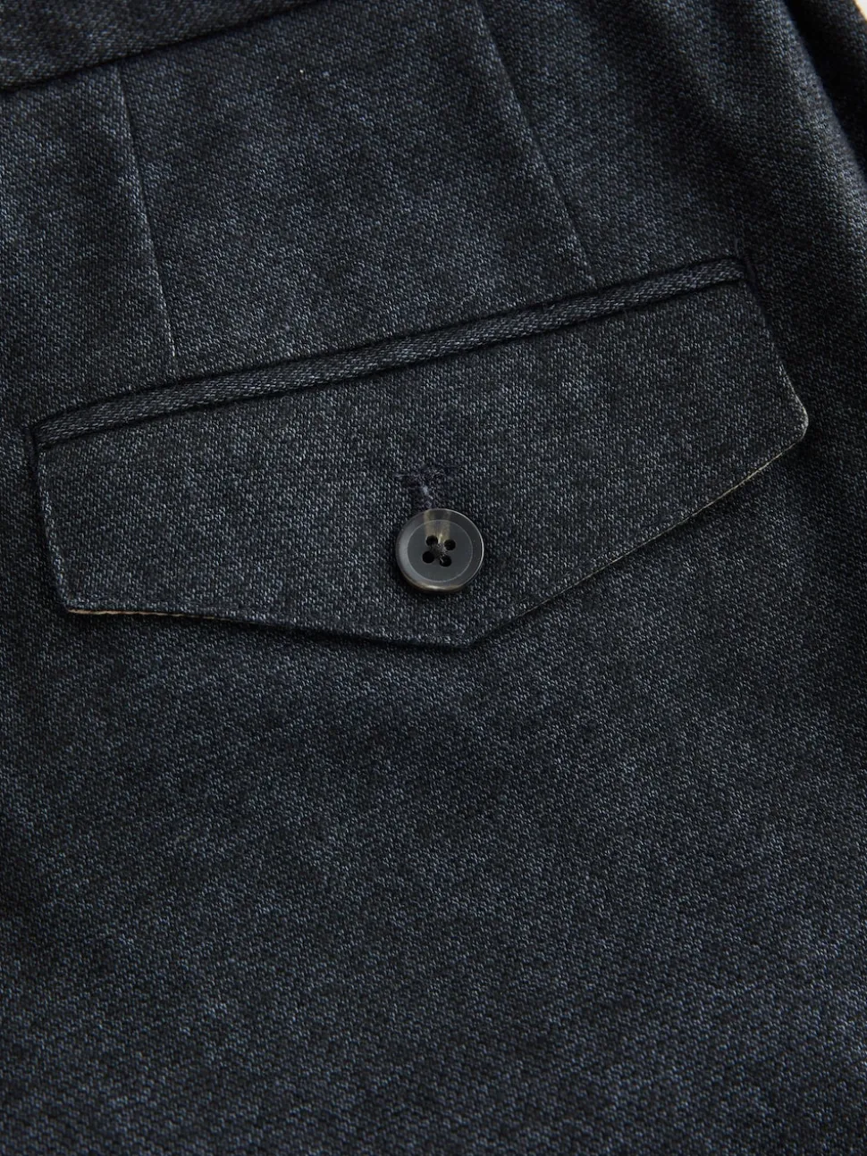 Navy Blue Texture Regular Fit Smart Brushed Cotton Trousers