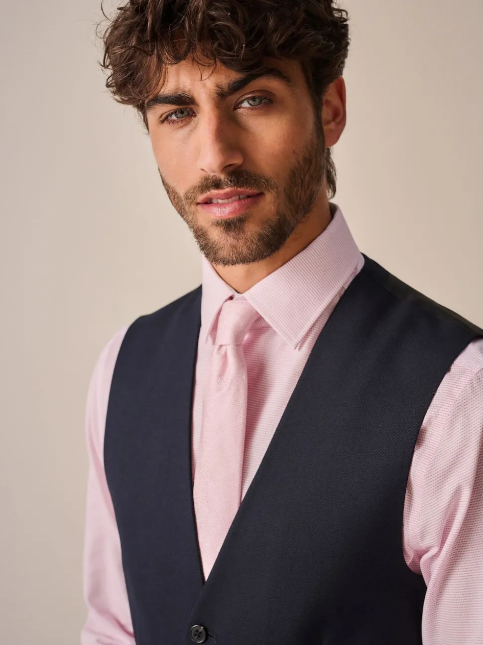 Navy Blue Textured Suit Waistcoat