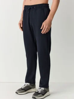 Navy Blue Textured Twill Straight Leg Joggers