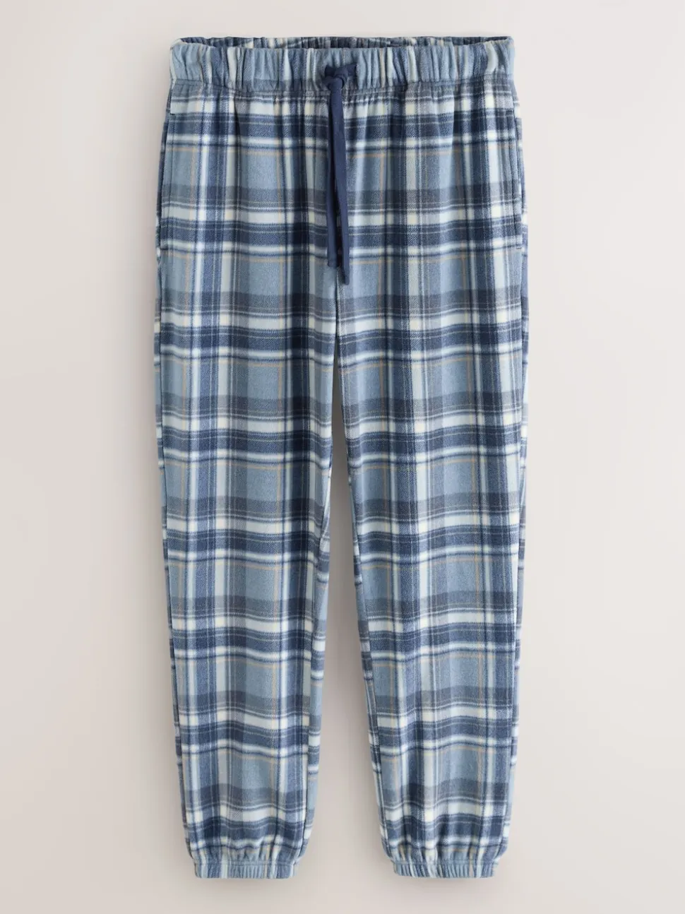 Navy Blue Thermal Fleece Cuffed Check Pyjama Bottoms