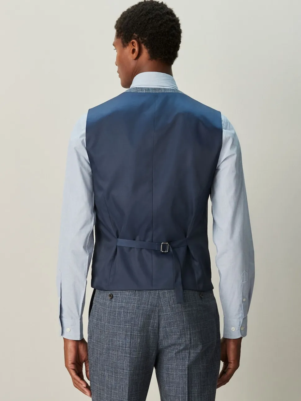 Navy Blue Trimmed Check Suit Waistcoat
