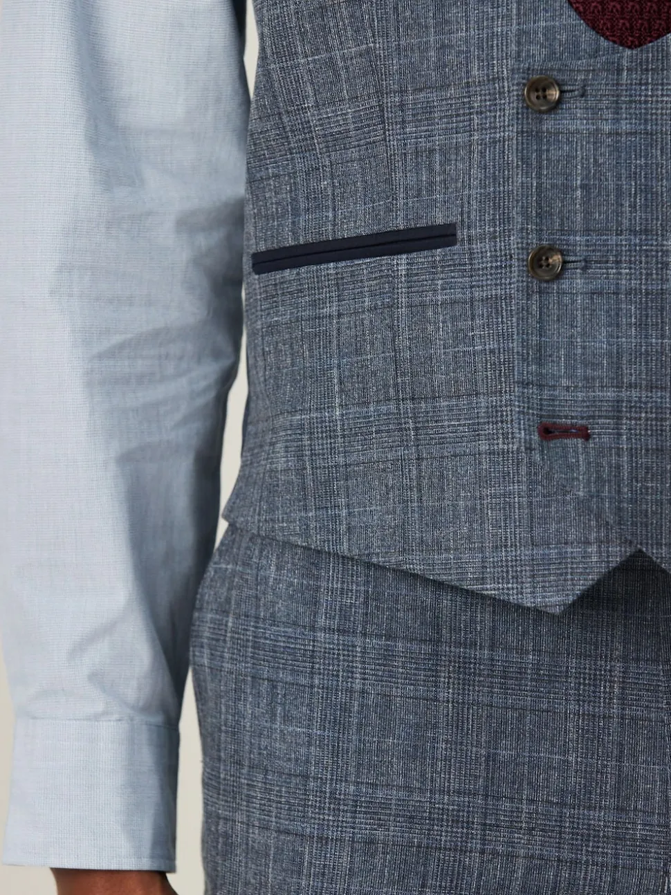 Navy Blue Trimmed Check Suit Waistcoat