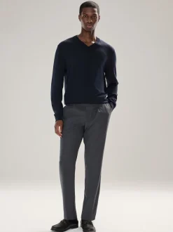 Navy Blue V-Neck Cotton Rich Long Sleeve Jumper