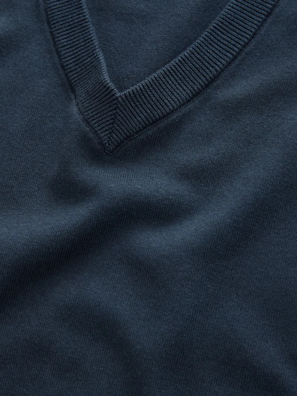 Navy Blue V-Neck Cotton Rich Long Sleeve Jumper