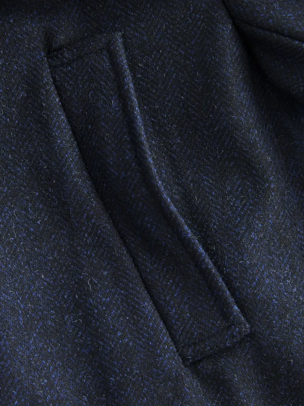 Navy Blue Wool Blend Mock Gilet Herringbone Padded Coat